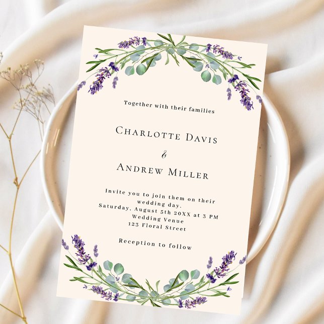 Beige lavender greenery purple florals wedding  invitation (Creator Uploaded)