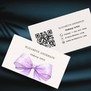 Beige lavender purple bow elegant qr code business card