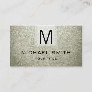Beige Leather Textured Monogram Business Card