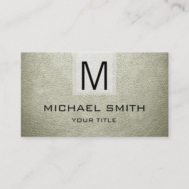 Beige Leather Textured Monogram Business Card (Front)