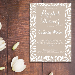  Beige Leaves Bridal Shower Floral Minimalist  Invitation