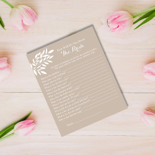 Beige Leaves How Well Do You Know the Bride game