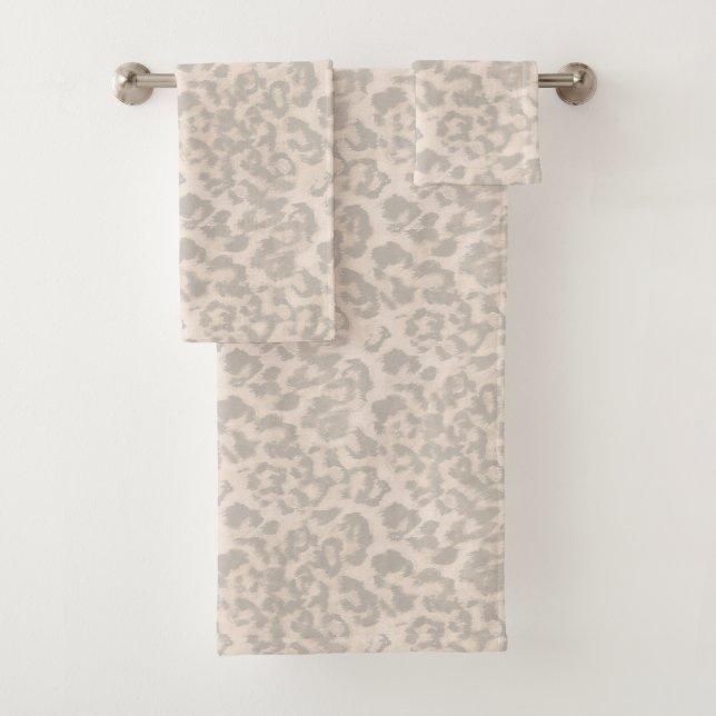 Beige leopard print . bath towel set (Insitu)