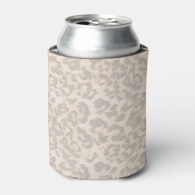 Beige leopard print . can cooler (Can Front)
