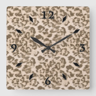 Beige leopard print . square wall clock