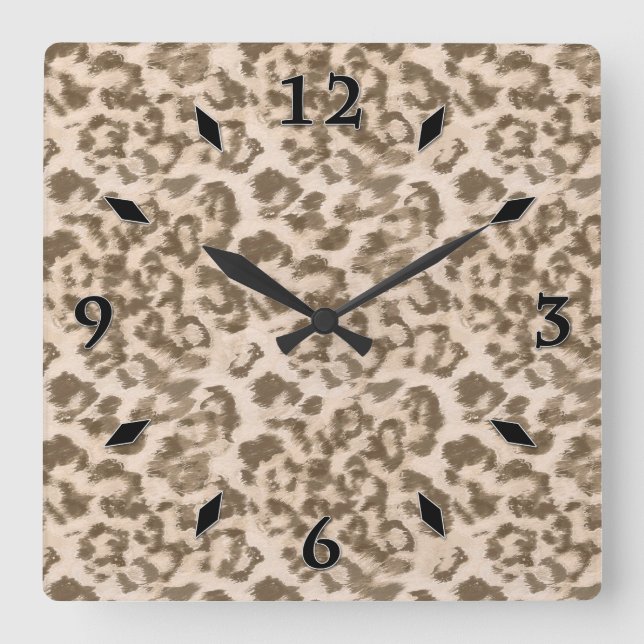 Beige leopard print . square wall clock (Front)