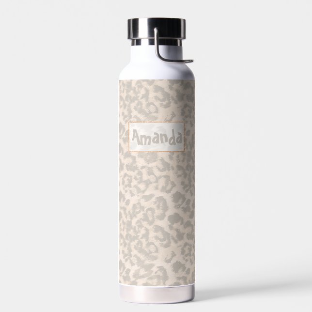 Beige leopard print.  water bottle (Left)