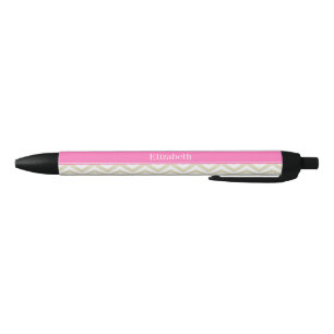 Beige Lg Chevron Hot Pink Name Monogram Black Ink Pen