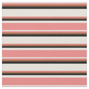Beige, Light Coral, Sienna & Black Stripes Fabric
