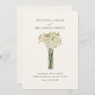 Beige lily flower in vase minimalist wedding invitation