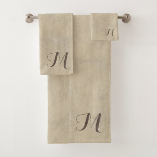 Beige Lime Wash Luxurious Monogram  Bath Towel Set