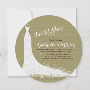 Beige Linen And White Lace Wedding Dress Invitation