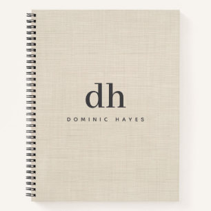 Beige Linen Creme Texture Minimal Elegant Monogram Notebook