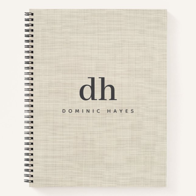 Beige Linen Creme Texture Minimal Elegant Monogram Notebook (Front)