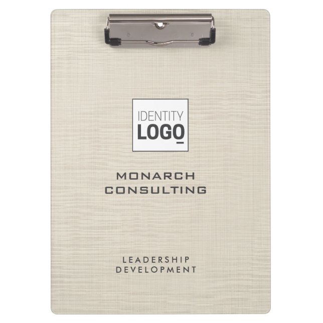 Beige Linen Creme Texture Simple Custom Logo Clipboard (Front)