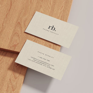 Beige Linen Creme Texture Simple Elegant Monogram Business Card