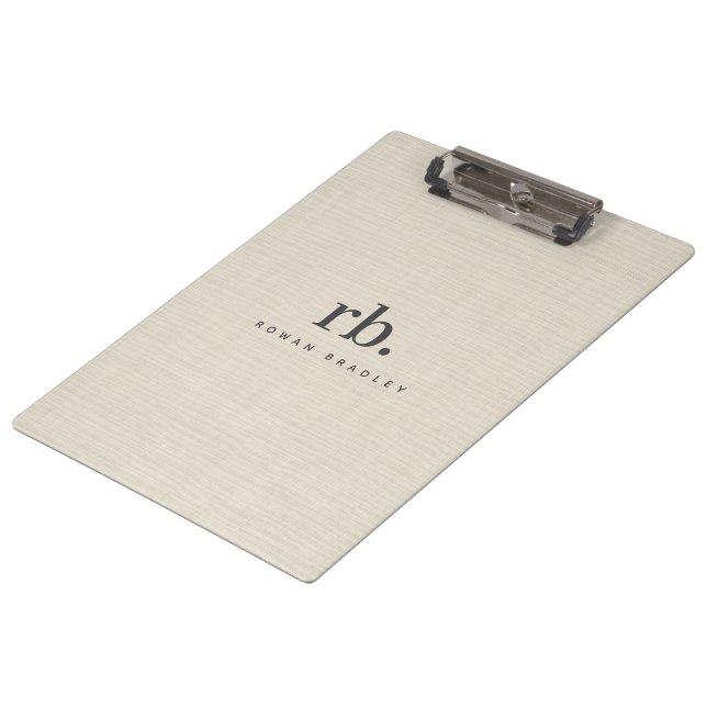 Beige Linen Creme Texture Simple Elegant Monogram Clipboard (Angled)