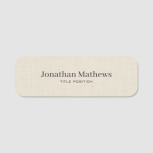 Beige Linen Creme Texture Simple Elegant Monogram Name Tag
