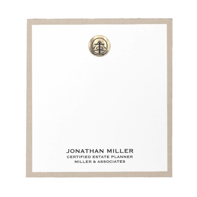 Beige Linen Elegant Notepad with Gold Logo (Front)