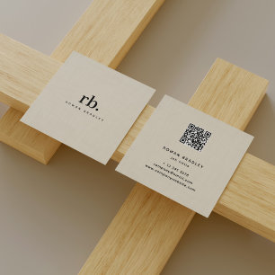 Beige Linen Fabric Effect Elegant QR Code Square Business Card