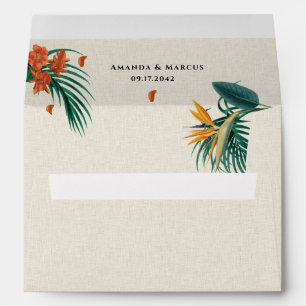 Beige Linen Fancy Tropical Wedding Envelope