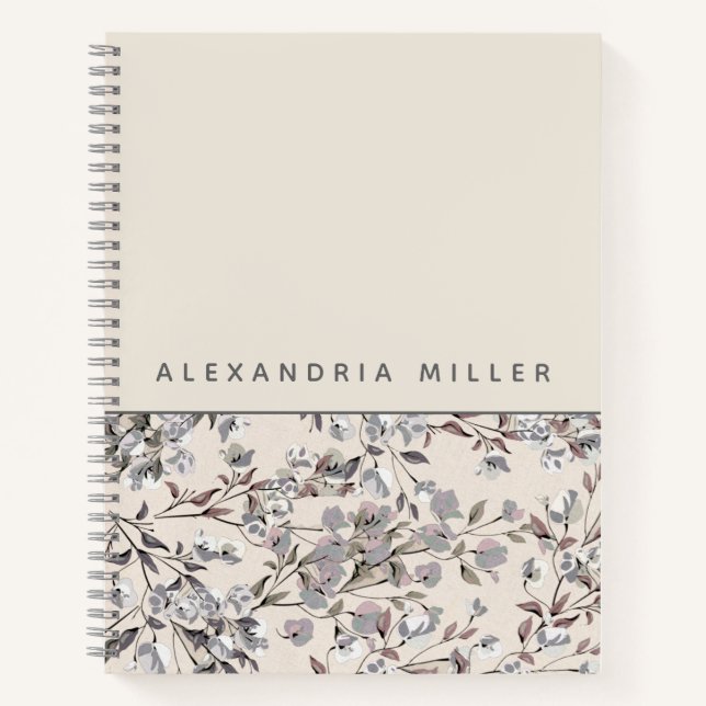 Beige Linen Floral | Personalised Name Notebook (Front)