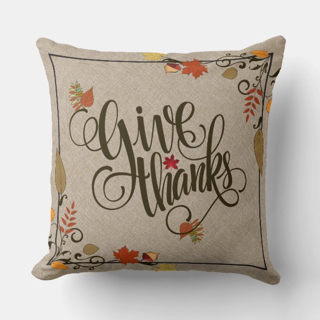 Beige Linen, Give Thanks, Thanksgiving Frame Cushion (Front)