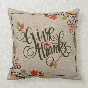 Beige Linen, Give Thanks, Thanksgiving Frame Cushion