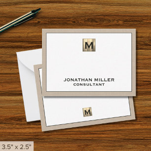 Beige Linen Gold Initial Monogram Card