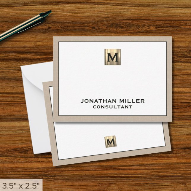 Beige Linen Gold Initial Monogram Card (Creator Uploaded)