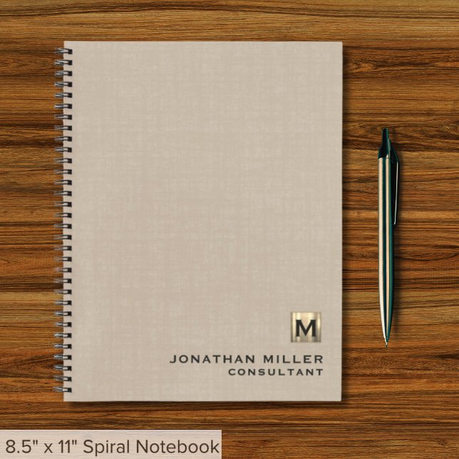 Beige Linen Gold Monogram Notebook (Creator Uploaded)