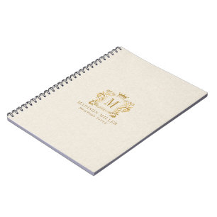 Beige Linen Gold Royal Crest Crown Monogram Notebook