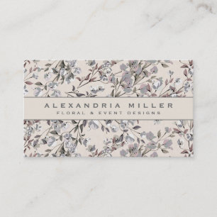 Beige Linen & Gray Elegant Dainty Floral Pattern Business Card