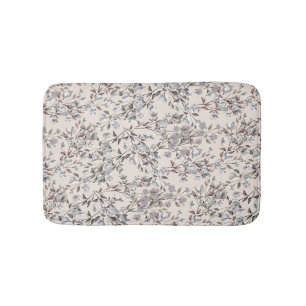 Beige Linen & Grey Dainty Elegant Floral Pattern Bath Mat