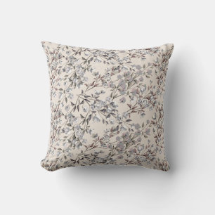 Beige Linen & Grey Elegant Dainty Floral Pattern Cushion