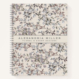 Beige Linen & Grey Elegant Dainty Floral Pattern Notebook