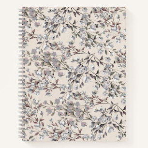 Beige Linen & Grey Elegant Floral Pattern Notebook