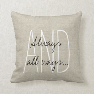 Beige Linen Grey White Wedding Keepsake Cushion