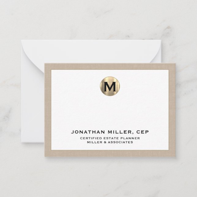 Beige Linen Luxury Gold Initial Logo Card (Front)