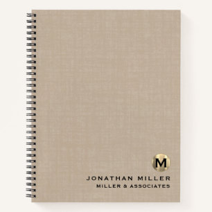 Beige Linen Luxury Gold Initial Logo Notebook
