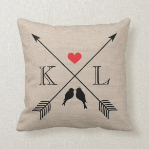 Beige Linen Monogram Initial Pillow Couple Gift