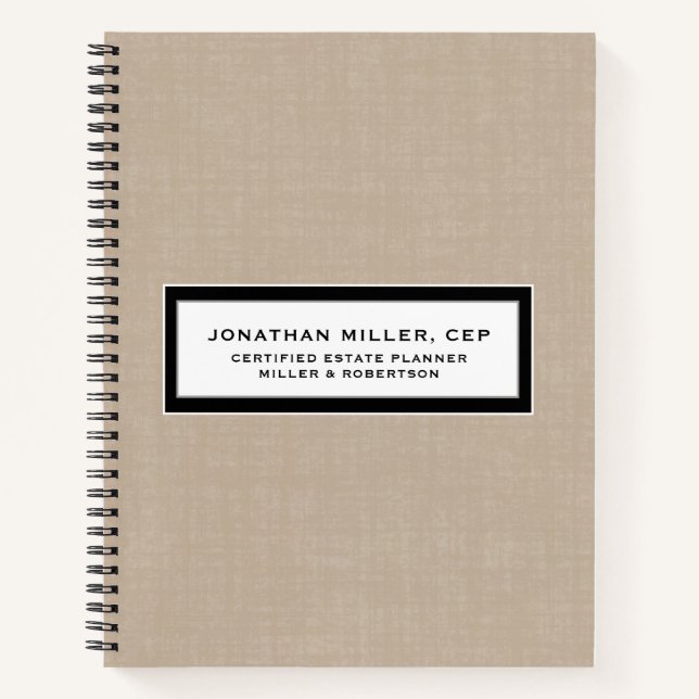 Beige Linen Name Title Company Notebook (Front)