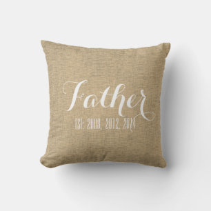 Beige Linen Personalized Father's Day Cushion