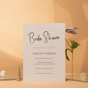 Beige Linen Simple Black Script Bachelorette Party Invitation