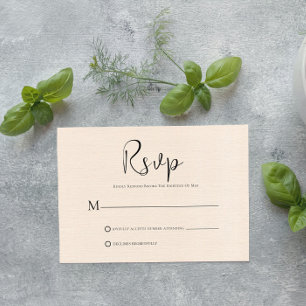 Beige linen Simple Black Script RSVP Card