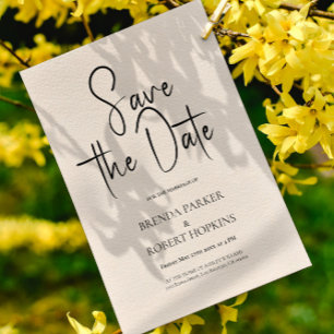 Beige linen Simple Black Script Save The Date Invitation