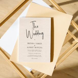 Beige linen Simple Black Script Wedding Invite