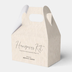 Beige linen Simple Script Hangover Recovery Kit Favour Box