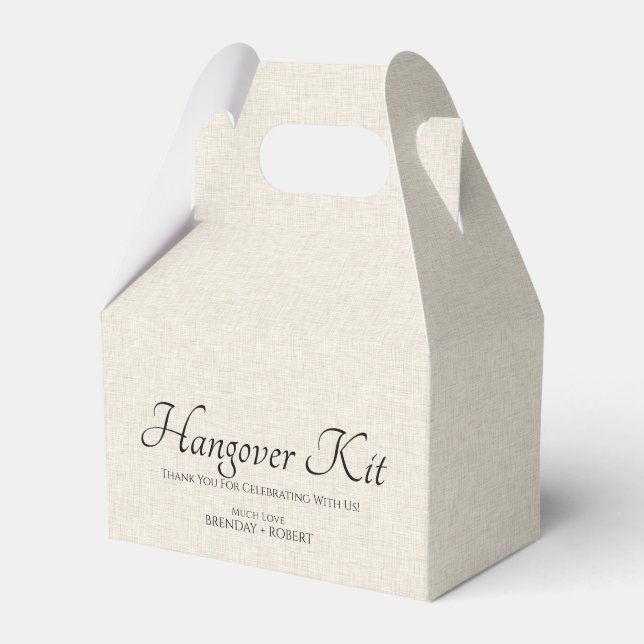 Beige linen Simple Script Hangover Recovery Kit Favour Box (Front Side)