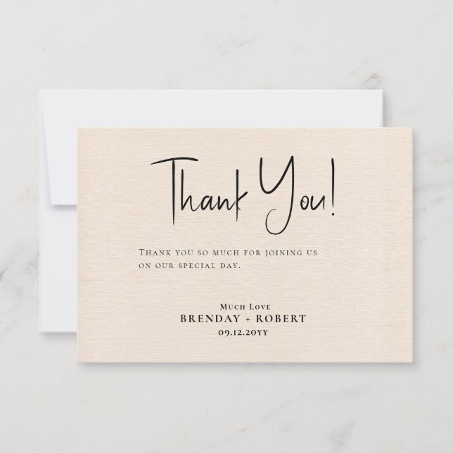 Beige linen Simple Script Welcome Thank You Card (Front)
